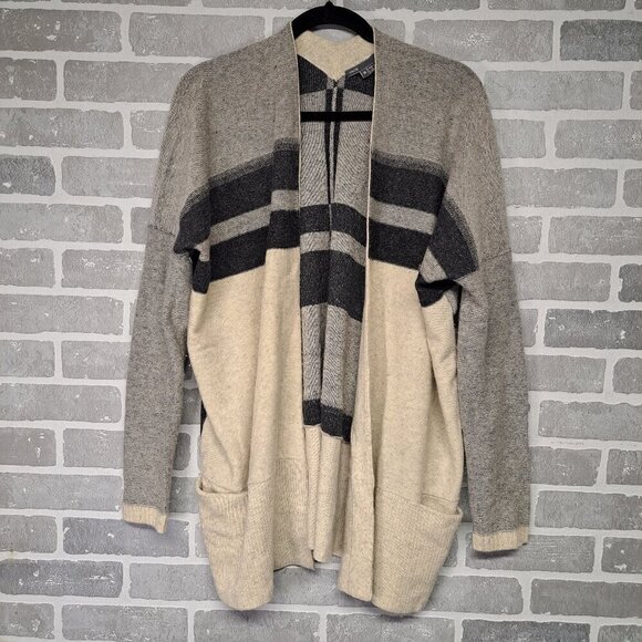 Vince Variagated Stripe Oversized Cardigan Sweater Wool‎ and Cashmere Black/Gray - Picture 1 of 10